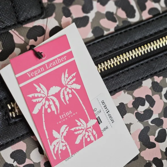 Trina Turk Leopard Print Pink and Black Tote - Picture 2 of 4
